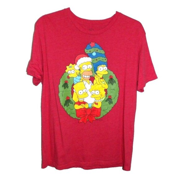 THE SIMPSONS Matt Groening Christmas red lightweight T Shirt men's size L - Picture 1 of 4